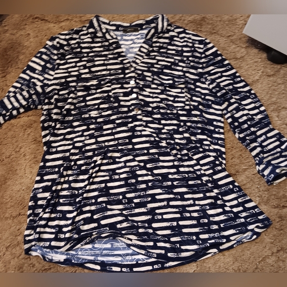 Vera Rose Womens Top Blouse Size Large Black/white Button Up - Picture 1 of 6